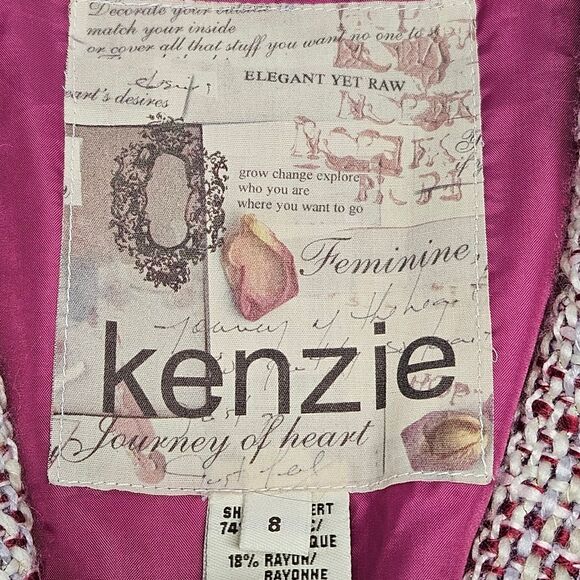 Kenzie Magenta Pink Textured Tweed Colorful Sequins Beads Abstract Design Blazer - Picture 7 of 16